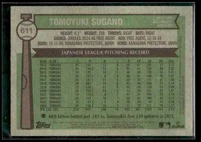 2025 Topps Heritage Tomoyuki Sugano #611 RC Baltimore Orioles