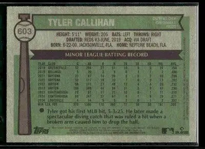 2025 Topps Heritage Tyler Callihan #603 RC Cincinnati Reds
