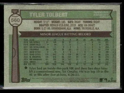 2025 Topps Heritage Tyler Tolbert #560 RC Kansas City Royals