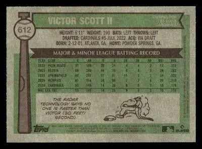 2025 Topps Heritage Victor Scott II #612 St. Louis Cardinals - Baseball Card Single