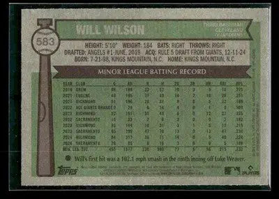 2025 Topps Heritage Will Wilson #583 RC Cleveland Guardians