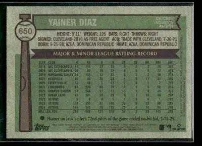 2025 Topps Heritage Yainer Diaz #650 Houston Astros