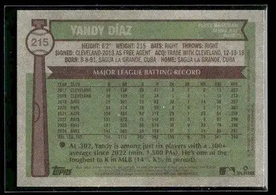 2025 Topps Heritage Yandy Díaz #215 Tampa Bay Rays