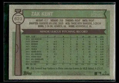 2025 Topps Heritage Zak Kent #623 RC Cleveland Guardians
