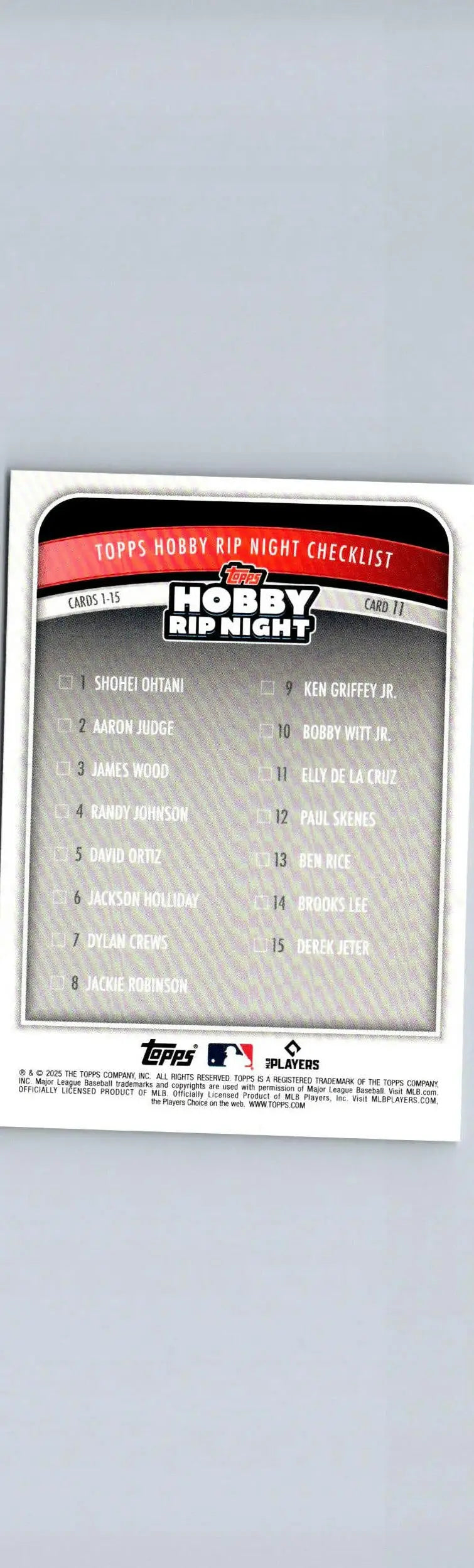 Topps Hobby Rip Night checklist for 2025 Topps Hobby Rip Night Elly De La Cruz card