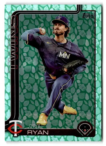 2025 Topps Holiday Joe Ryan baseball card with green floral design and original gloss