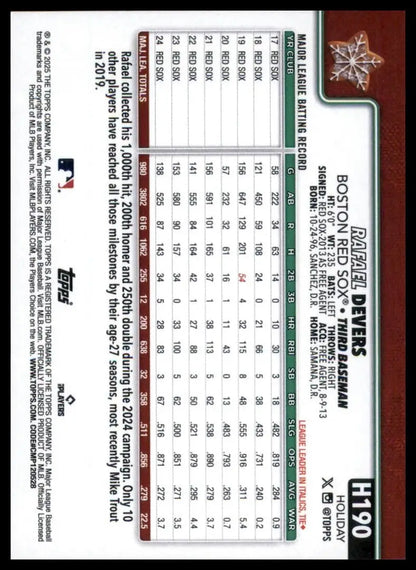 2025 Topps Holiday Back Short Print Rafael Devers #H190 Boston Red Sox Baseball - Trading Cards