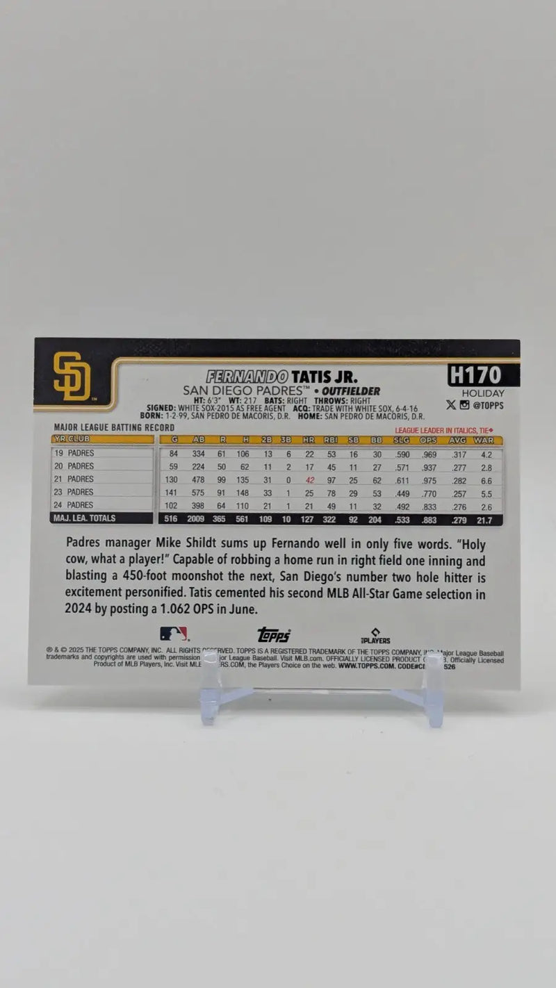 2025 Topps Holiday Baseball Fernando Tatis Jr. H170 Silver Glitter - Baseball Card Single