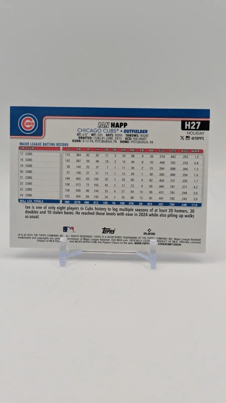 2025 Topps Holiday Baseball Ian Happ H27 Blue Glitter - Baseball Card Single