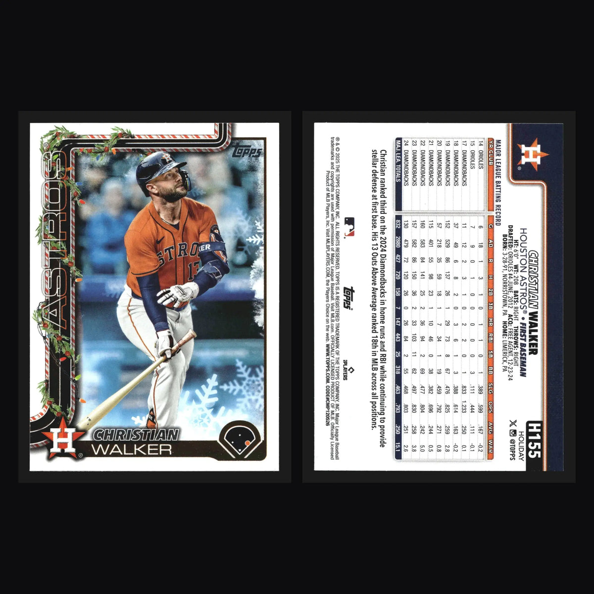 2025 Topps Holiday Christian Walker #H155 Houston Astros - Baseball Card Single