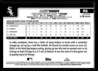 2025 Topps Holiday Drew Thorpe #H6 RC Chicago White Sox