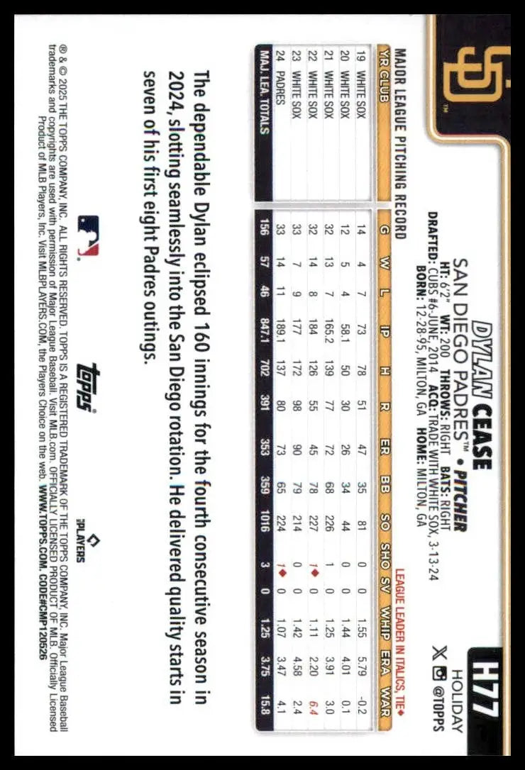 2025 Topps Holiday Dylan Cease #H77 San Diego Padres Baseball Card MLB Sports - Baseball Card