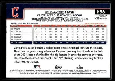2025 Topps Holiday Emmanuel Clase #H96 Cleveland Guardians