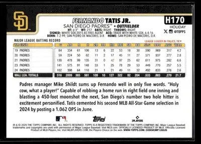 2025 Topps Holiday Fernando Tatis Jr. #H170 Green Holiday Plaid San Diego Padres