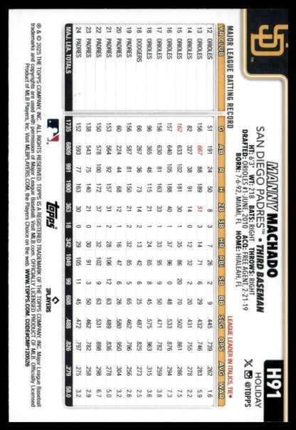 2025 Topps Holiday Glitter Manny Machado #H91 San Diego Padres Baseball Card MLB - Baseball Card