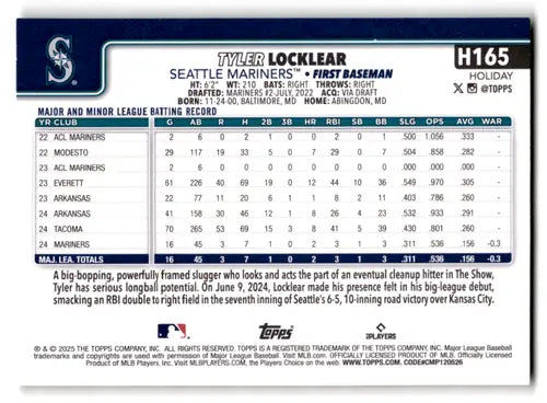 2025 Topps Holiday Gold Holiday Lights #H165 Tyler Locklear NM-MT RC Ro ID:80538 - Baseball Card Single