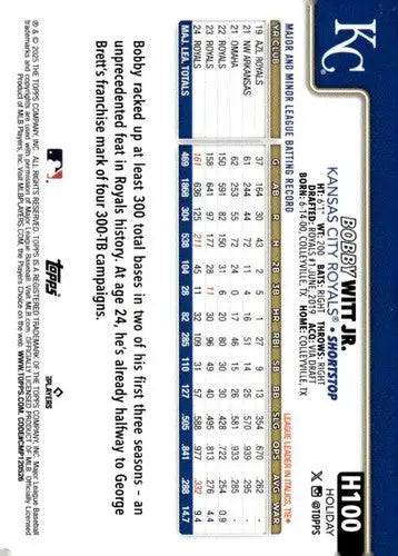 2025 Topps Holiday #H100 Bobby Witt Jr. NM-MT Royals ID:79899 - Baseball Card Single