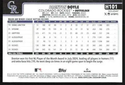 2025 Topps Holiday #H101 Brenton Doyle NM-MT Rockies ID:79915 - Baseball Card Single