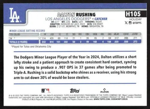 2025 Topps Holiday #H105 Dalton Rushing NM-MT RC Rookie Dodgers ID:80577 - Baseball Card Single