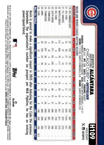 2025 Topps Holiday #H109 Kevin Alcantara NM-MT RC Rookie Cubs ID:79921 - Baseball Card Single