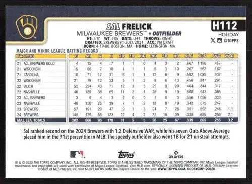2025 Topps Holiday #H112 Sal Frelick NM-MT Brewers ID:79922 - Baseball Card Single