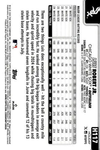 2025 Topps Holiday #H117 Luis Robert Jr. NM-MT White Sox ID:79925 - Baseball Card Single