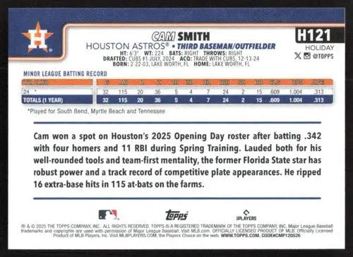 2025 Topps Holiday #H121 Cam Smith NM-MT RC Rookie Astros ID:79929 - Baseball Card Single