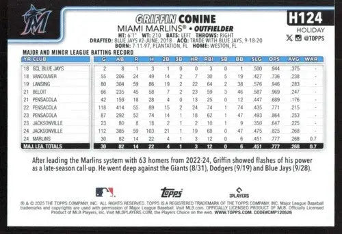 2025 Topps Holiday #H124 Griffin Conine NM-MT RC Rookie Marlins ID:79931 - Baseball Card Single
