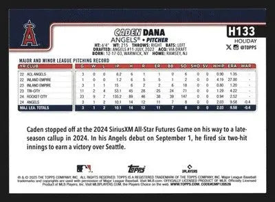 2025 Topps Holiday #H133 Caden Dana Los Angeles Angels RC - Baseball Card Single