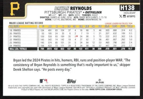 2025 Topps Holiday #H138 Bryan Reynolds NM-MT Pirates ID:79939 - Baseball Card Single