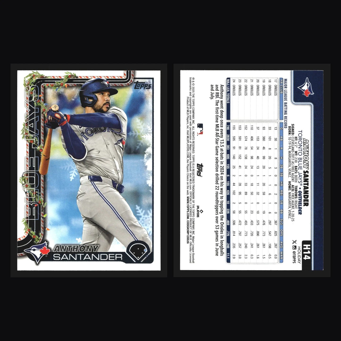 2025 Topps Holiday #H14 Anthony Santander Toronto Blue Jays