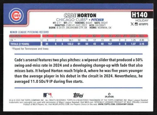 2025 Topps Holiday #H140 Cade Horton NM-MT RC Rookie Cubs ID:79941 - Baseball Card Single