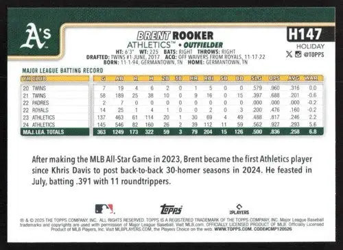 2025 Topps Holiday #H147 Brent Rooker NM-MT ID:80589 - Baseball Card Single