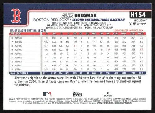 2025 Topps Holiday #H154 Alex Bregman NM-MT Red Sox ID:79962 - Baseball Card Single