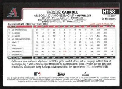 2025 Topps Holiday #H158 Corbin Carroll NM-MT Diamondbacks ID:79965 - Baseball Card Single