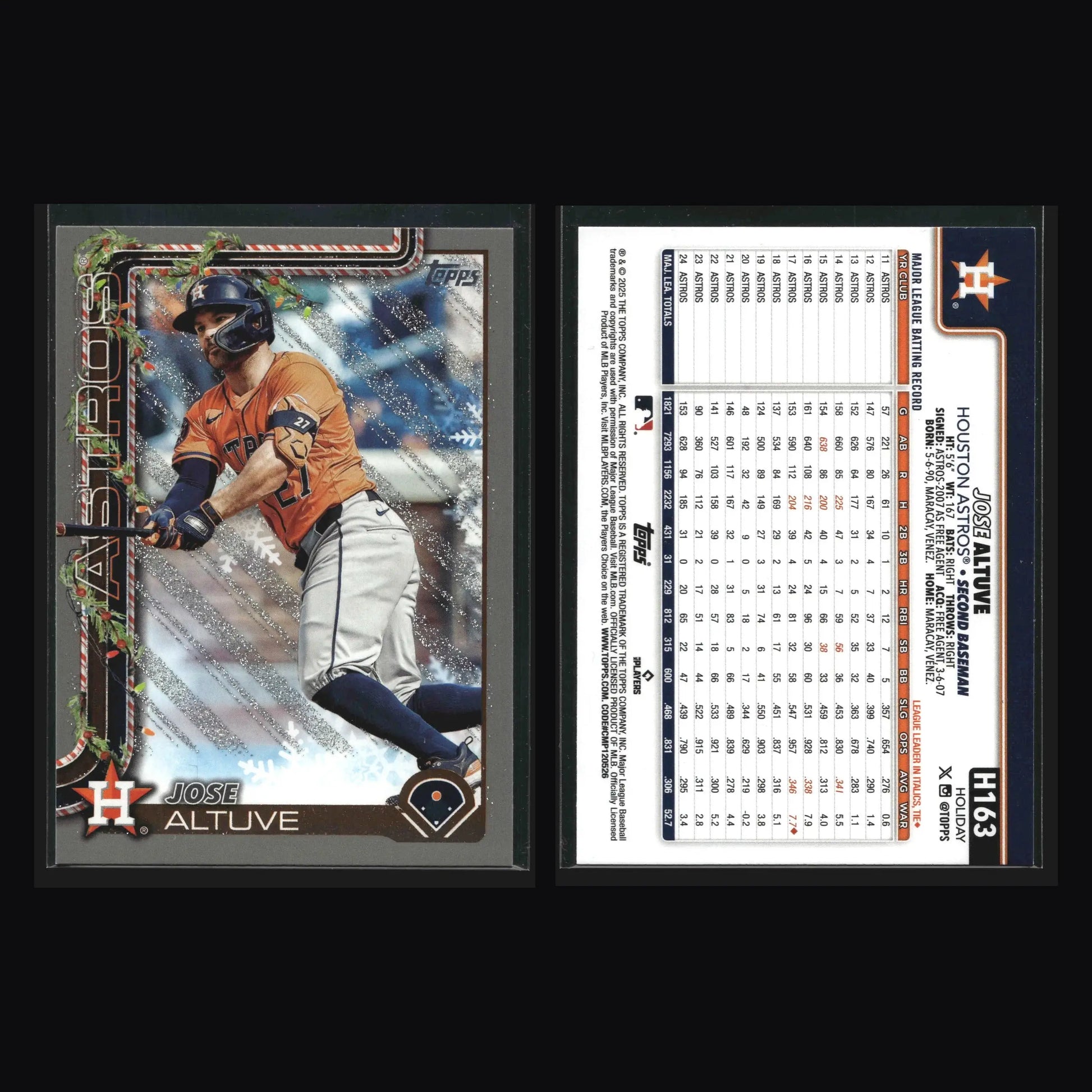 2025 Topps Holiday #H163 Jose Altuve Silver Glitter Houston Astros