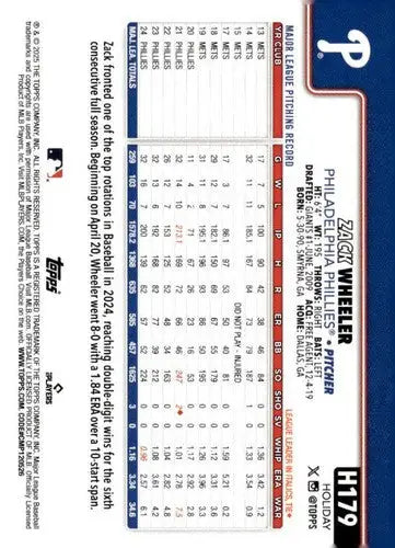2025 Topps Holiday #H179 Zack Wheeler NM-MT Phillies ID:79980 - Baseball Card Single