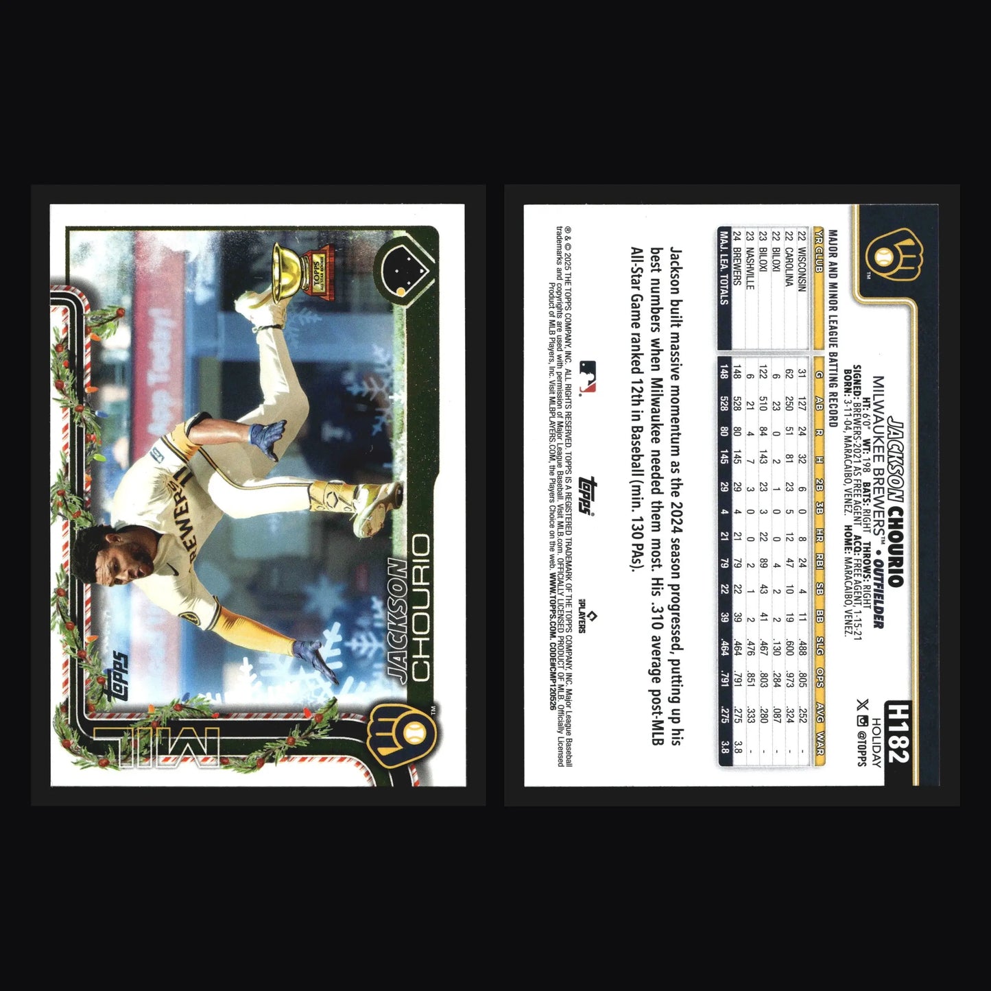 2025 Topps Holiday #H182 Jackson Chourio All-Star Rookie Cup Milwaukee Brewers - Baseball Card Single