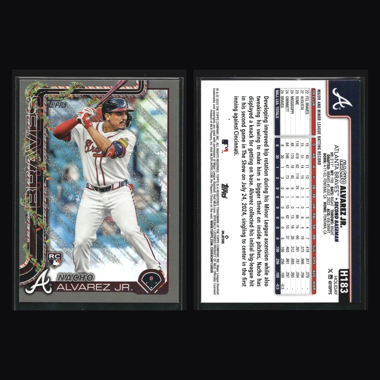 2025 Topps Holiday #H183 Nacho Alvarez Jr RC Silver Glitter Atlanta Braves