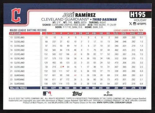 2025 Topps Holiday #H195 Jose Ramirez NM-MT Guardians ID:79993 - Baseball Card Single