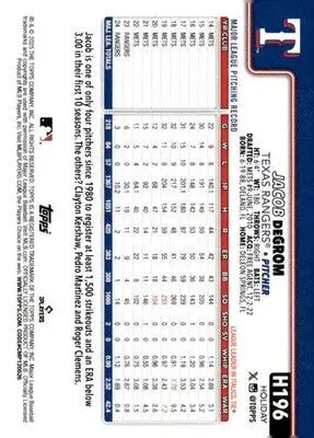 2025 Topps Holiday #H196 Jacob deGrom NM-MT Rangers ID:79994 - Baseball Card Single
