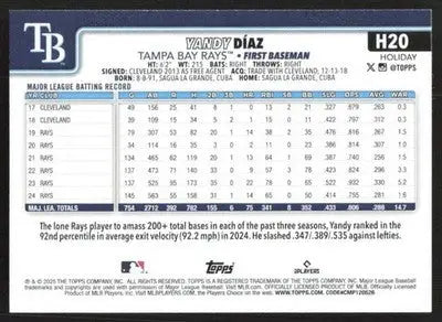 2025 Topps Holiday #H20 Yandy Diaz NM-MT Rays ID:79837 - Baseball Card Single