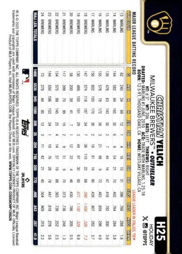 2025 Topps Holiday #H25 Christian Yelich NM-MT Brewers ID:79841 - Baseball Card Single