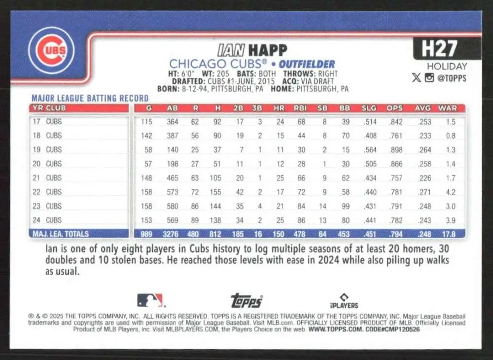 2025 Topps Holiday #H27 Ian Happ NM-MT Chicago Cubs Baseball Card - Baseball Card Single