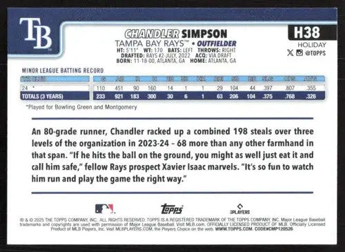 2025 Topps Holiday #H38 Chandler Simpson NM-MT RC Rookie Rays ID:79851 - Baseball Card Single