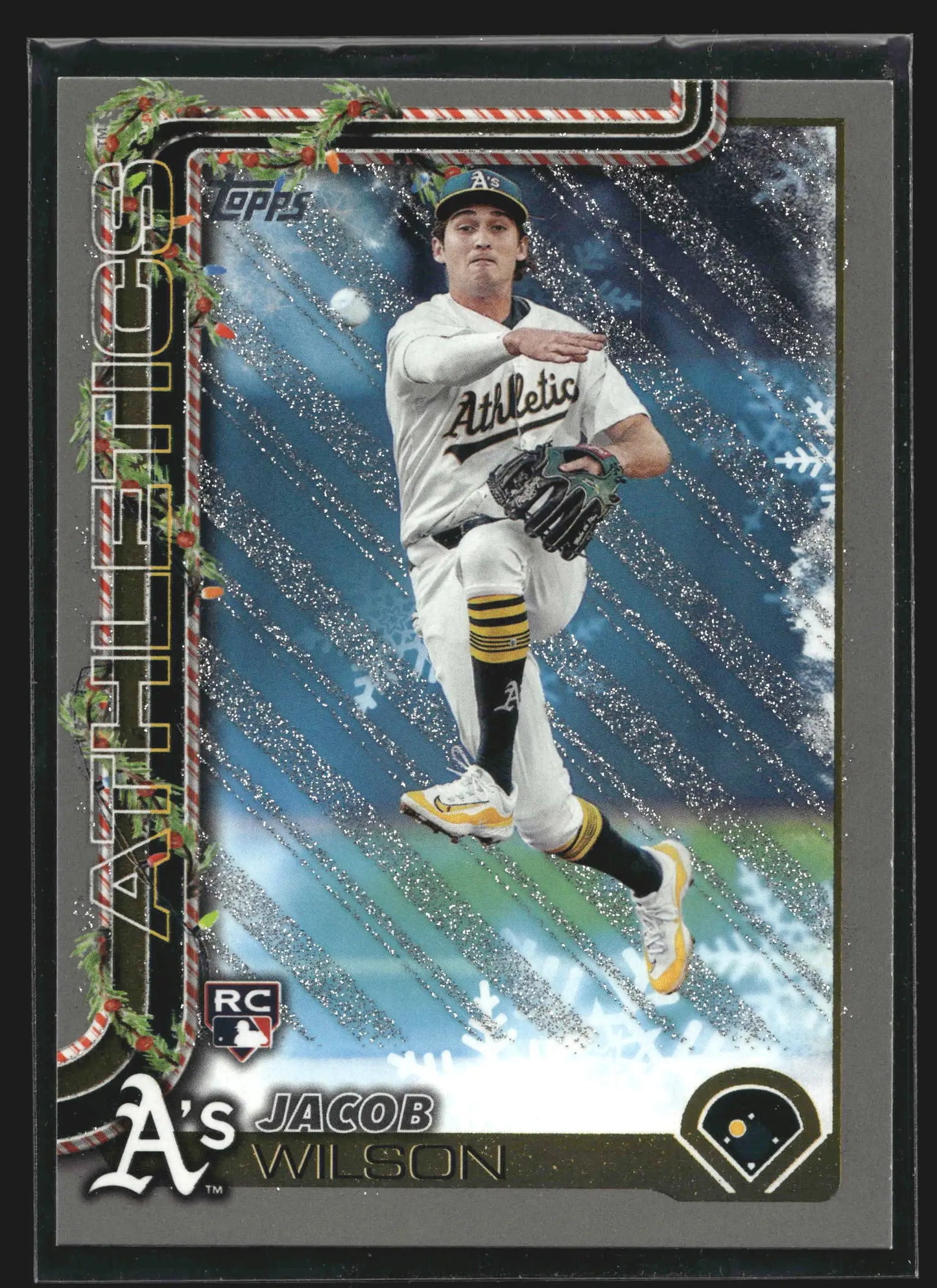 2025 Topps Holiday #H4 Jacob Wilson Athletics RC Silver Glitter - Baseball Card Single
