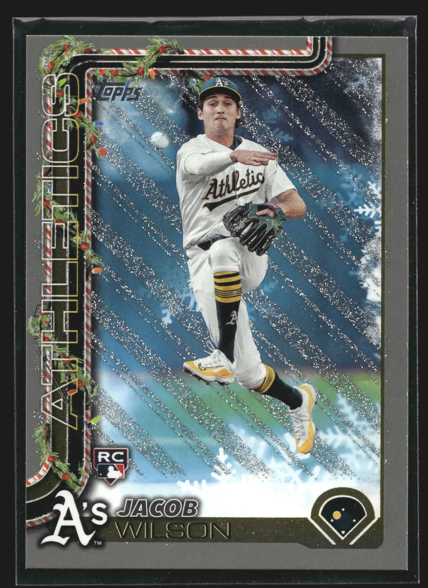 2025 Topps Holiday #H4 Jacob Wilson Athletics RC Silver Glitter - Baseball Card Single