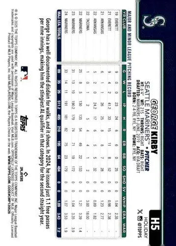 2025 Topps Holiday #H5 George Kirby NM-MT Mariners ID:79826 - Baseball Card Single