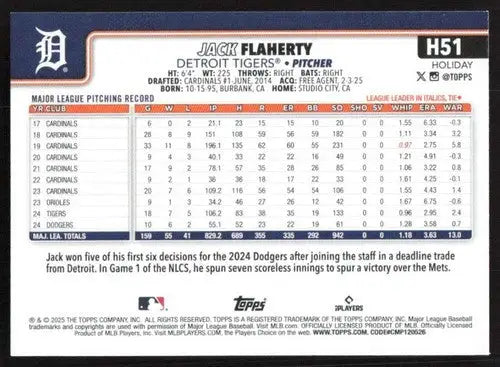 2025 Topps Holiday #H51 Jack Flaherty NM-MT Tigers ID:79864 - Baseball Card Single