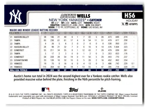 2025 Topps Holiday #H56 Austin Wells NM-MT Yankees ID:79867 - Baseball Card Single